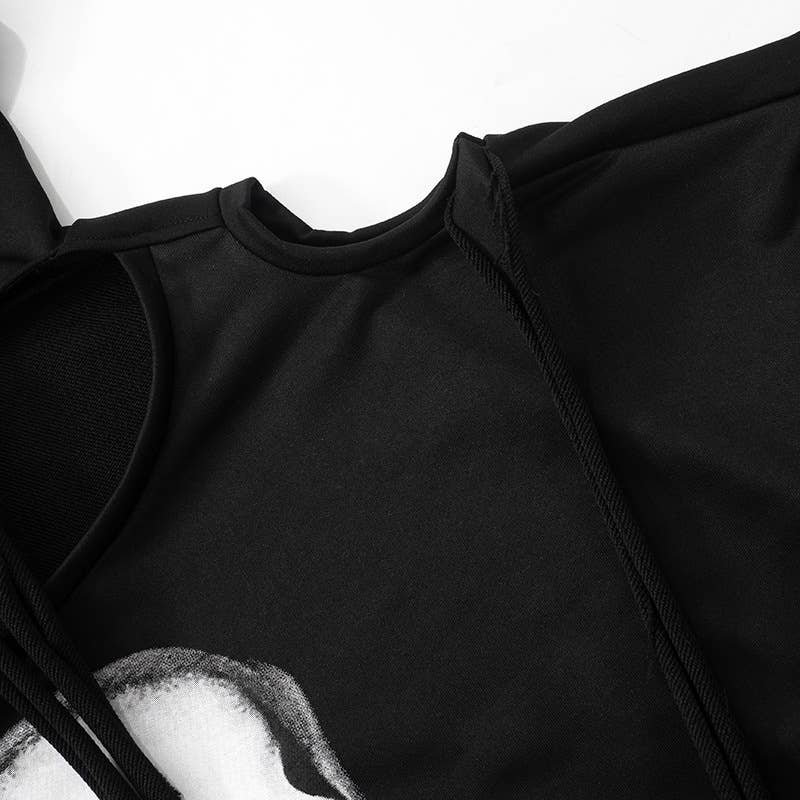 CONTRAST COLOR LOOSE CASUAL SKULL PRINT HOODIE