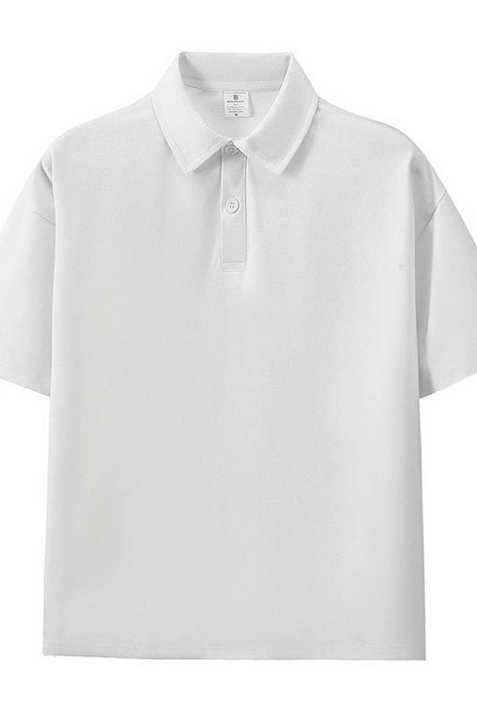 CWTBLS2344_LOOSE CASUAL SOLID COLOR POLO SHIRT TOP
