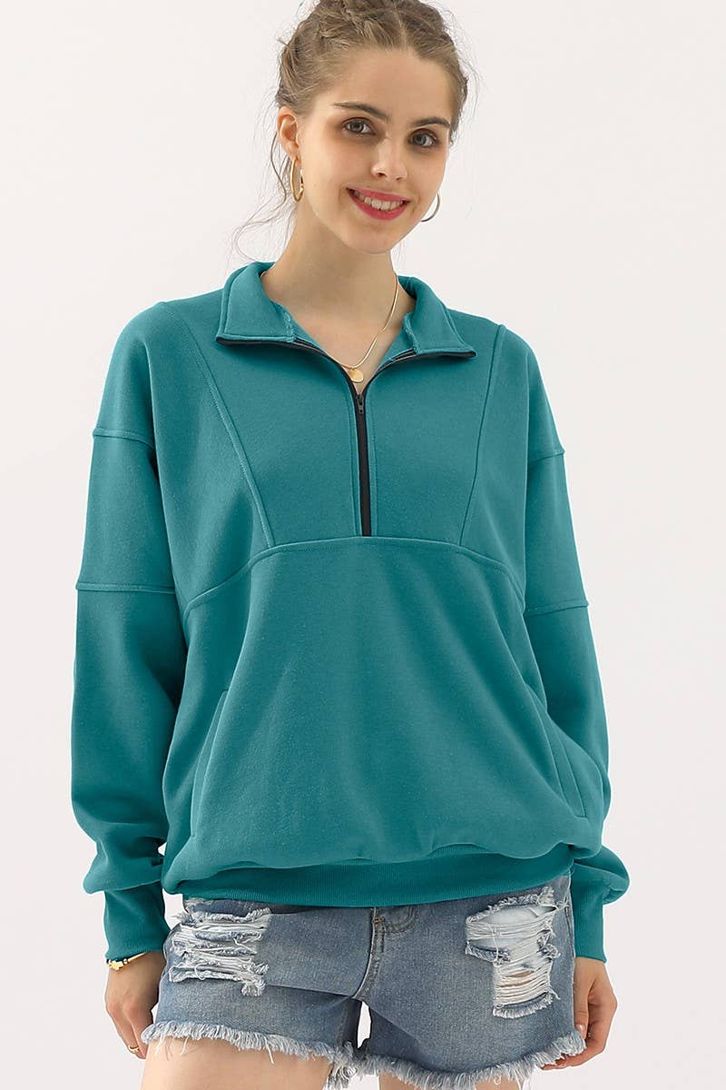 CWTTL900_HALF ZIP UP SWEATSHIRT WITH KANGAROO POCKET