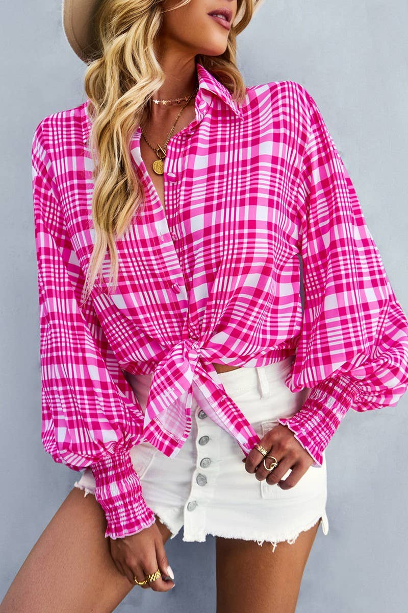 CWTBLL2770_LAPEL LONG SLEEVE PRINTED SHIRT TOP