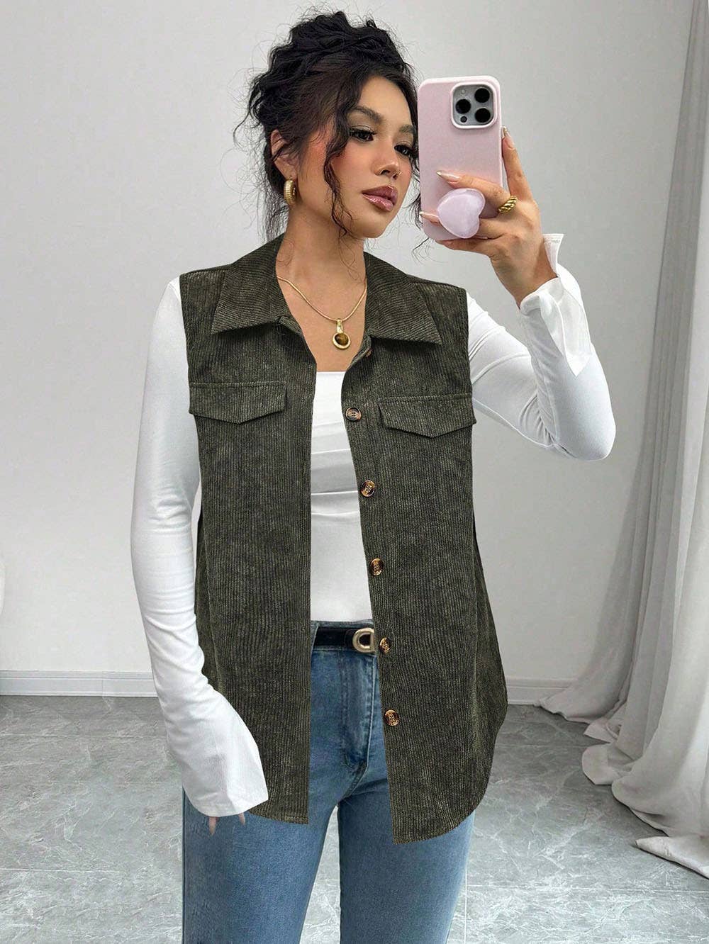 Casual corduroy lapel cardigan