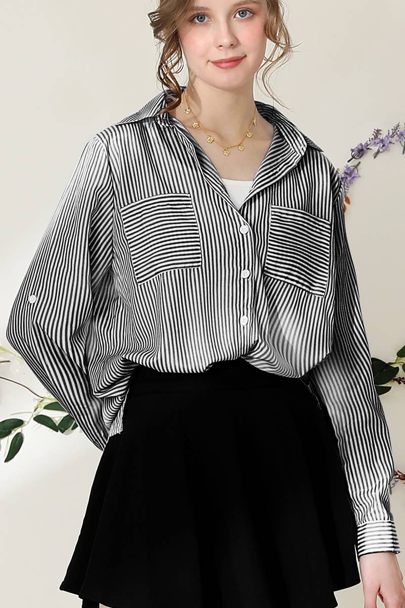 CWTSTL716_Striped Button Down Long Sleeve Collared Shirts