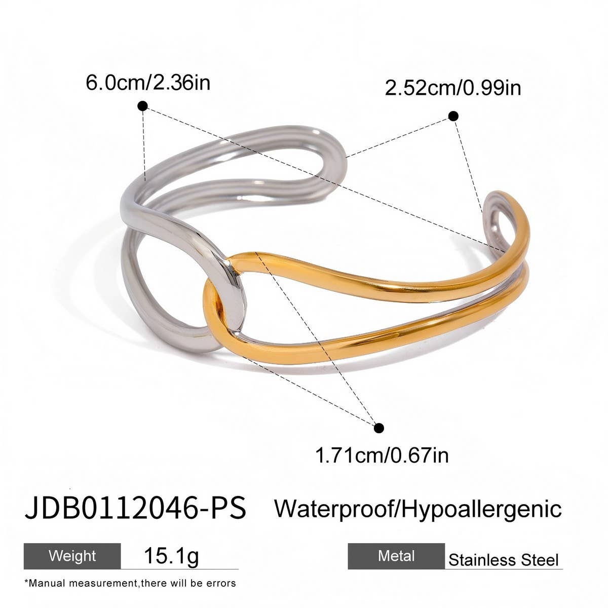 Classic Two-Tone Double Ring Bangle, 18K Gold