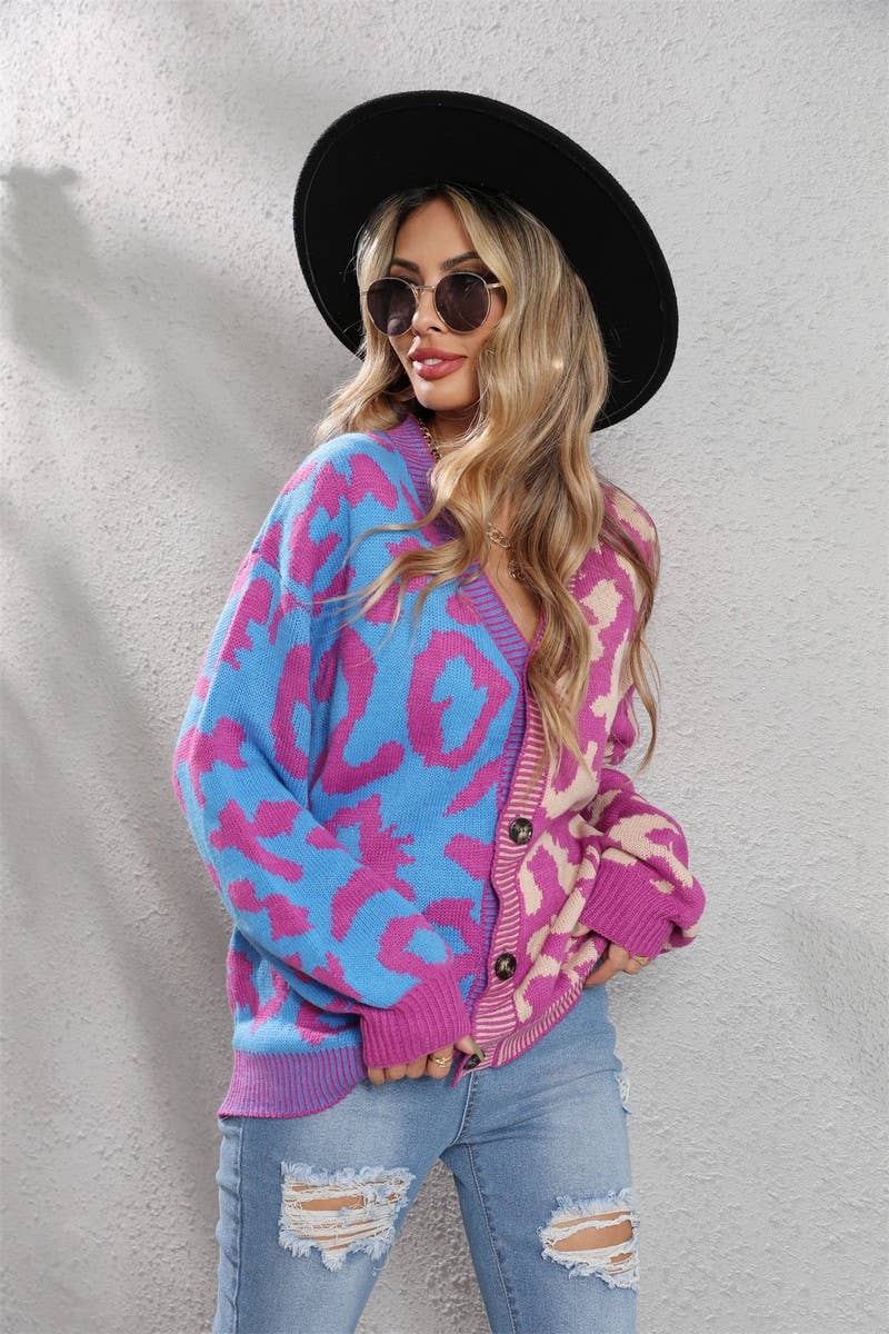 CWOCAL0928_LEOPARD PRINT BUTTON-DOWN KNITTED CARDIGAN