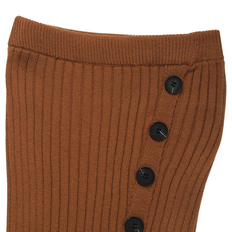 CASUAL KNIT WRAP HIP SPLIT BUTTON COMMUTER SKIRT