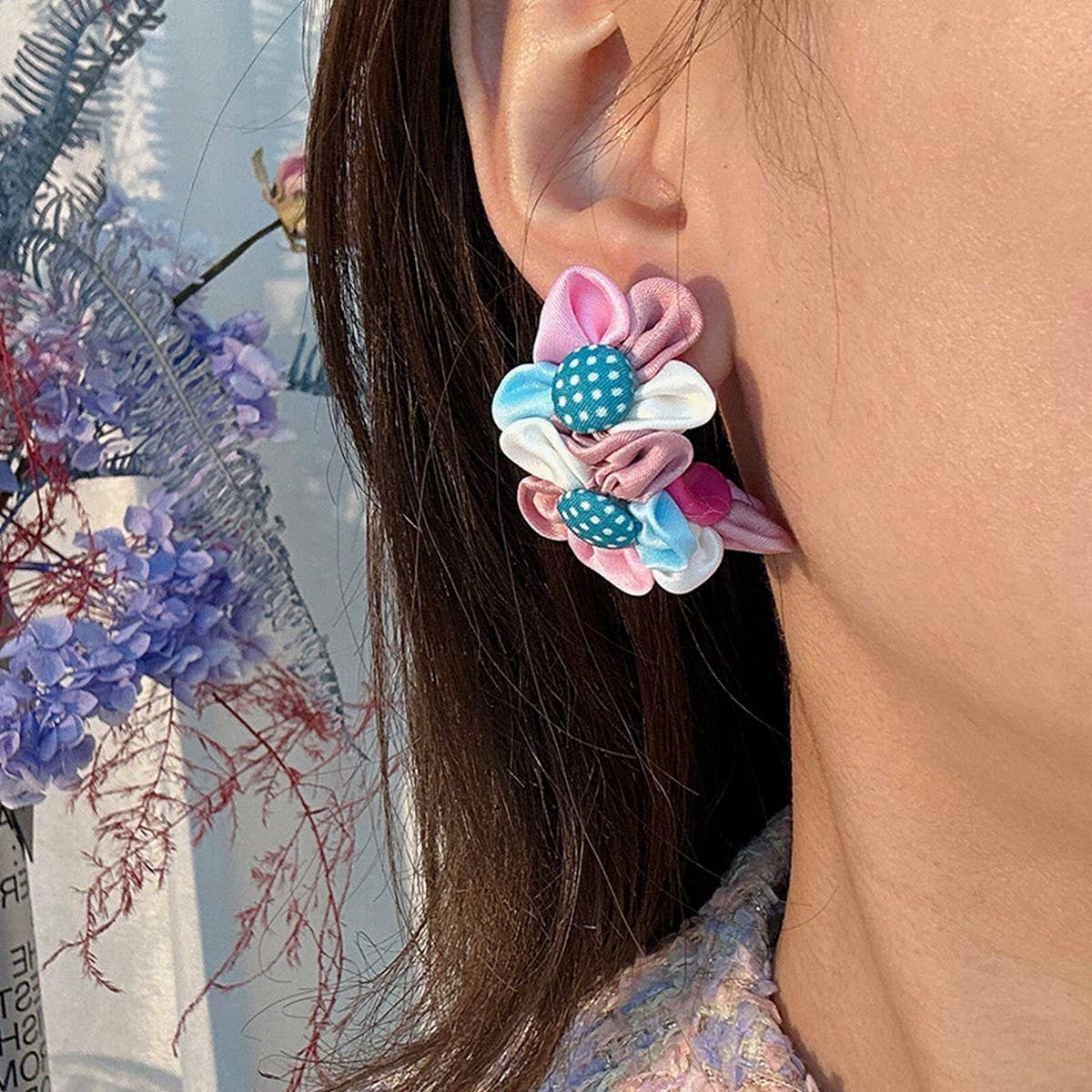 Sweet Fabric Flower Stud Earrings Handmade & Fresh