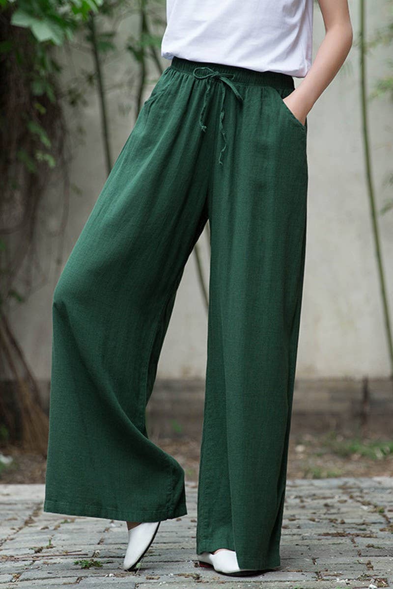 CWBLP1376_COTTON AND LINEN DRAWSTRING WIDE LEG PANTS