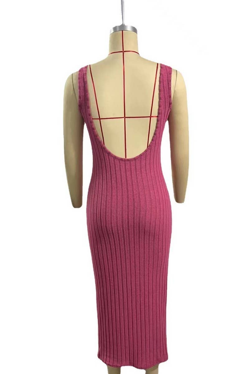 CWDMD3029_SLEEVELESS SUSPENDER LONG KNITTED DRESS
