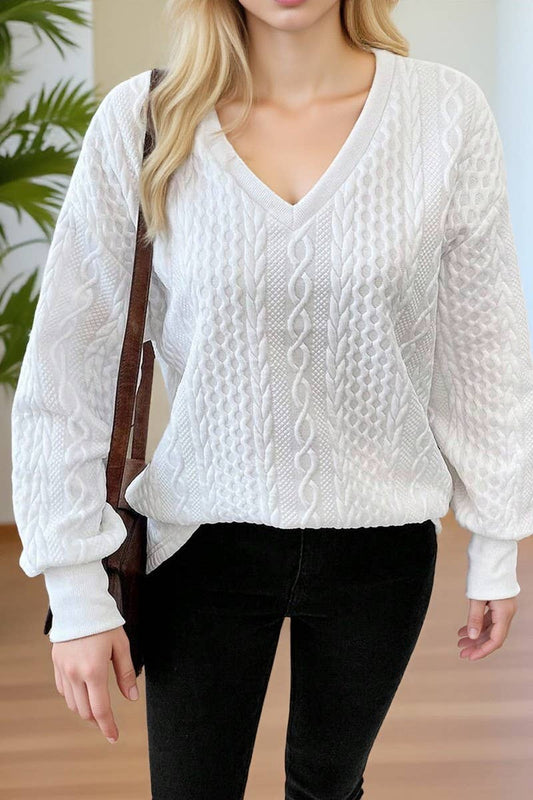 CWOSWS00160_V-NECK SOLID COLOR KNITTED LONG-SLEEVED TOP