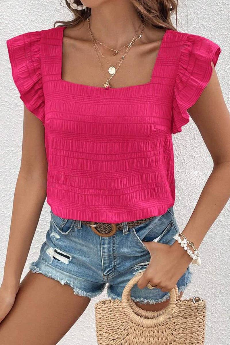 CWTBLS0608_SQUARE COLLAR RUFFLED SHIRT BLOUSE TOP