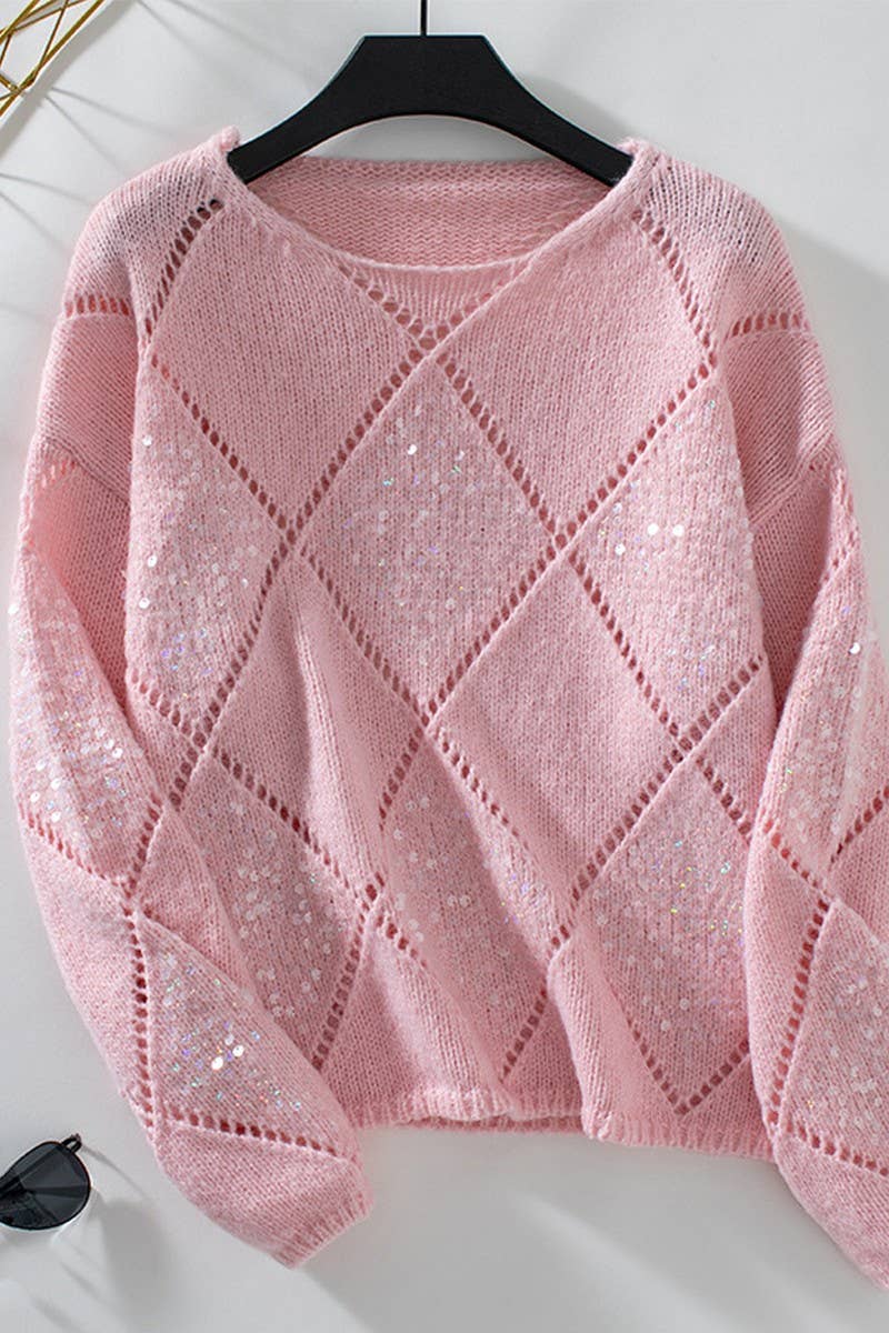 CWOSWL2812_PULLOVER HOLLOW SEQUIN KNIT SWEATER