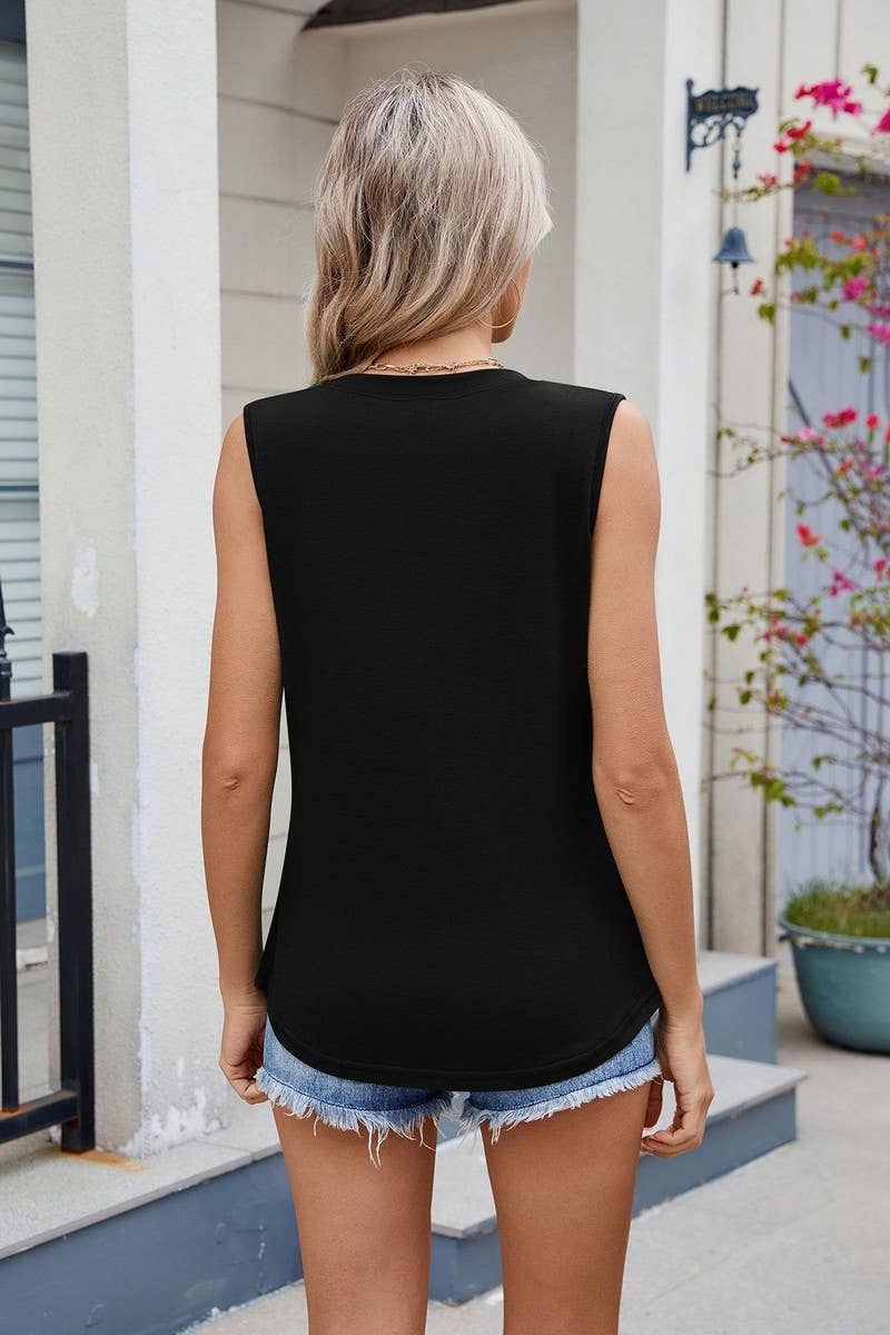 CWTBLSL0676_SOLID COLOUR CREW NECK PLEATED KNIT VEST TOP