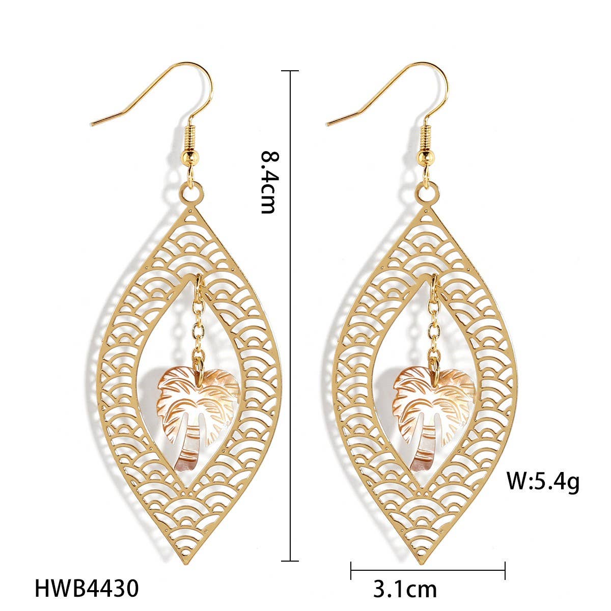 HOLLOW YELLOW SHELL LEAF CARVED EARRINGS