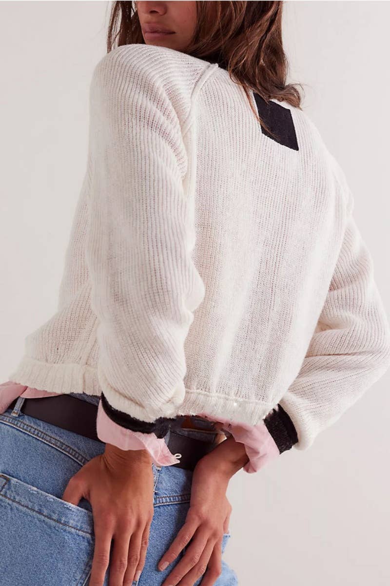 CWOCAL1825_COLOR CONTRAST SHORT BUTTON UP SWEATER CARDIGAN