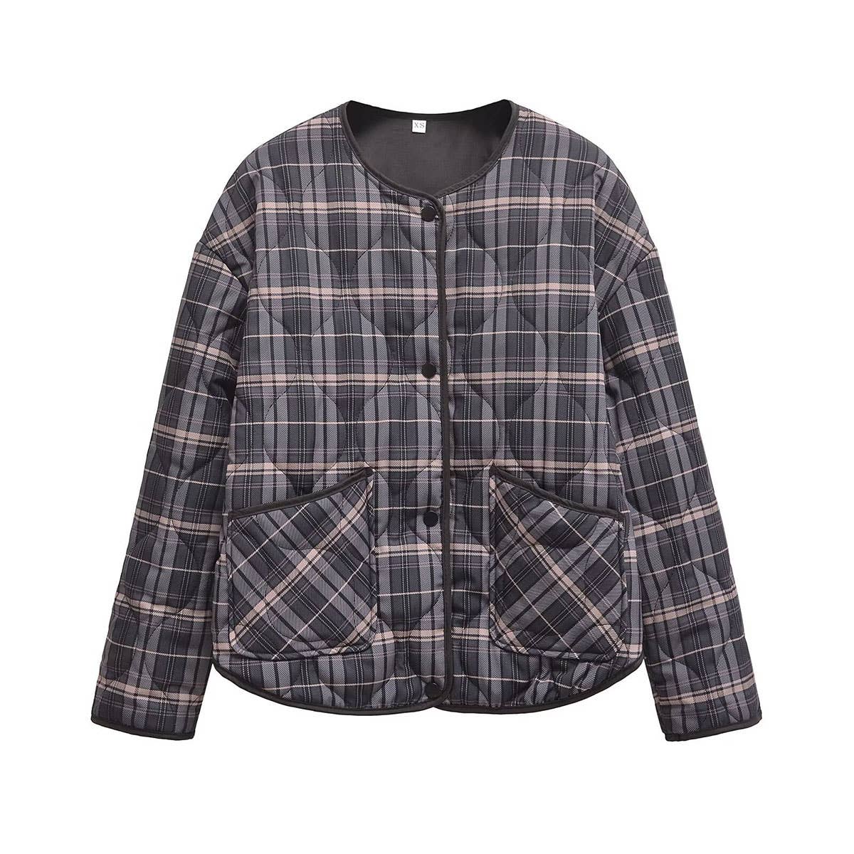 CREW NECK PLAID LIGHTWEIGHT COTTON JACKET