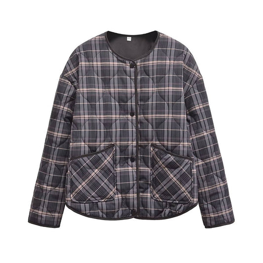 CREW NECK PLAID LIGHTWEIGHT COTTON JACKET