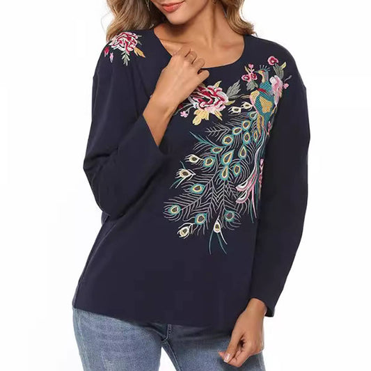 EMBROIDERED  LONG SLEEVE BLOUSE LADIES BLOUSE