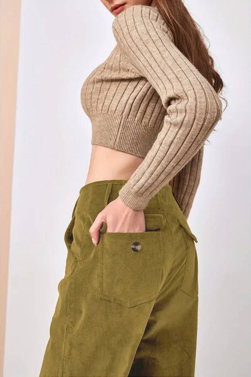 CWBLP2171_HIGH WAIST DRAPED STRAIGHT LEG CASUAL PANTS