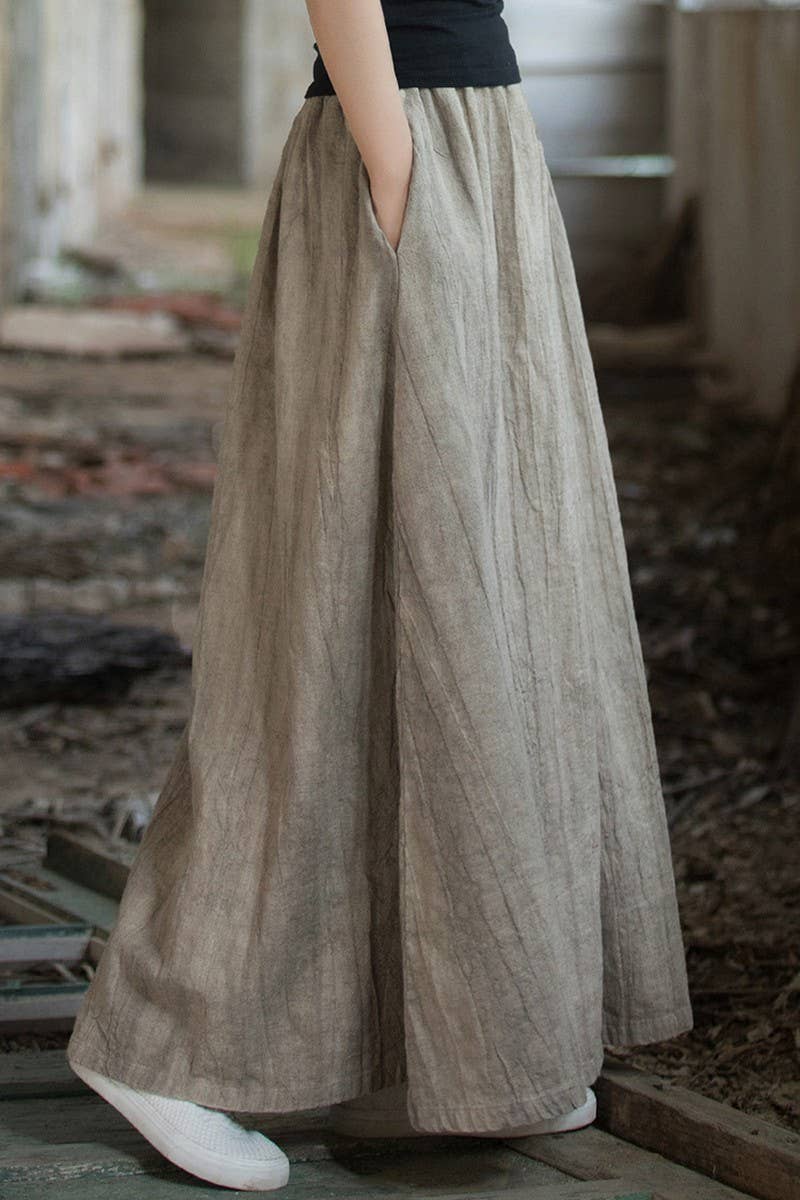 CWBLS0307_COTTON AND LINEN ELASTIC WAIST LONG LOOSE SKIRT