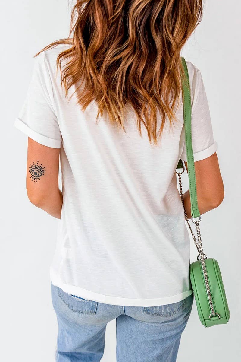 CWTBLS1556_SOLID COLOR ROUND NECK PULLOVER SHORT SLEEVE TOP