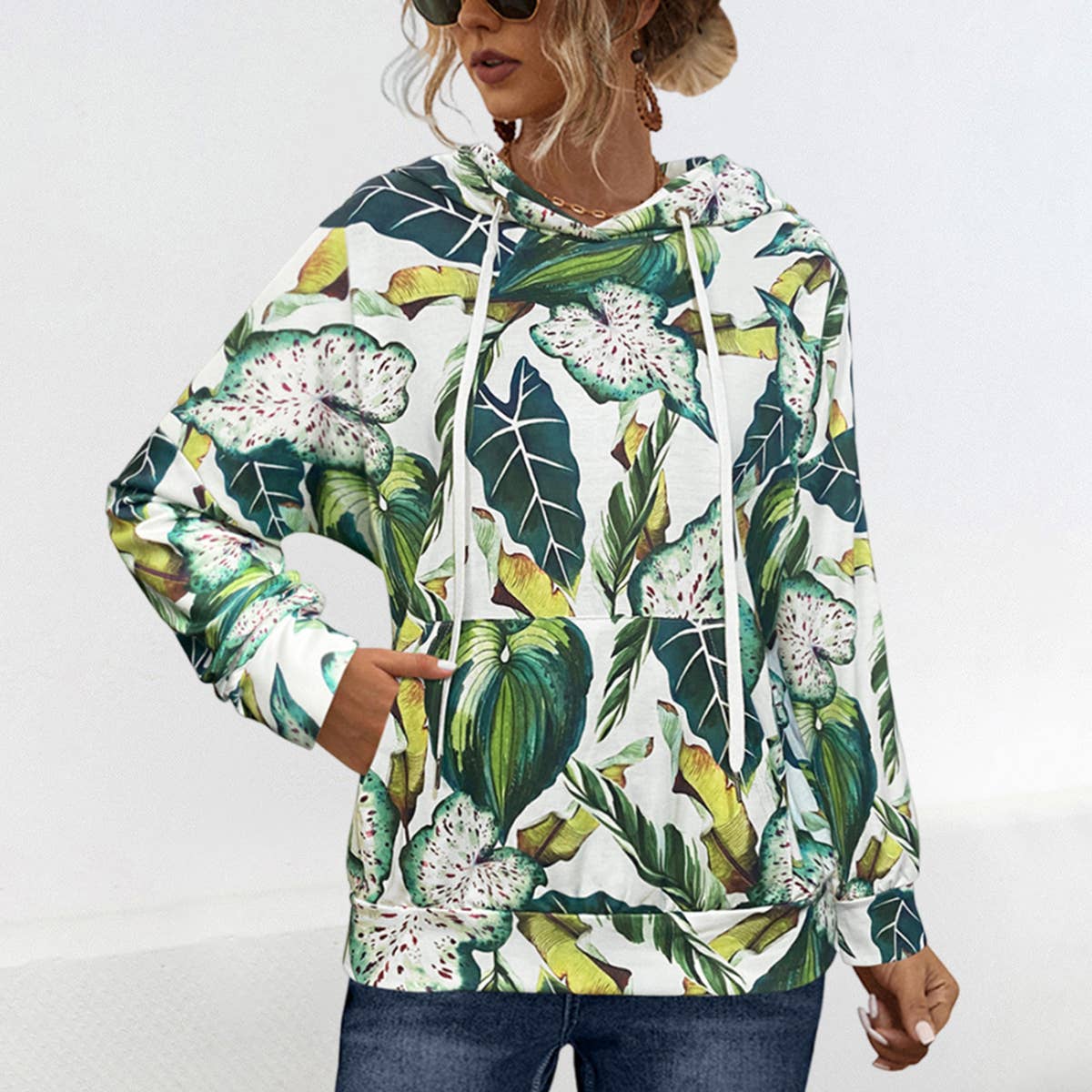 CASUAL PRINTED HOODED POCKET HOODIE