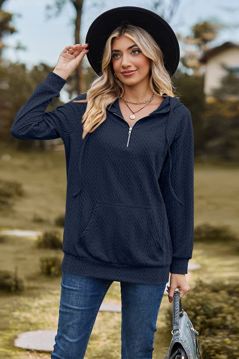 CWOHOL1094_HOODED ZIPPER LOOSE LONG SLEEVE SWEATSHIRT