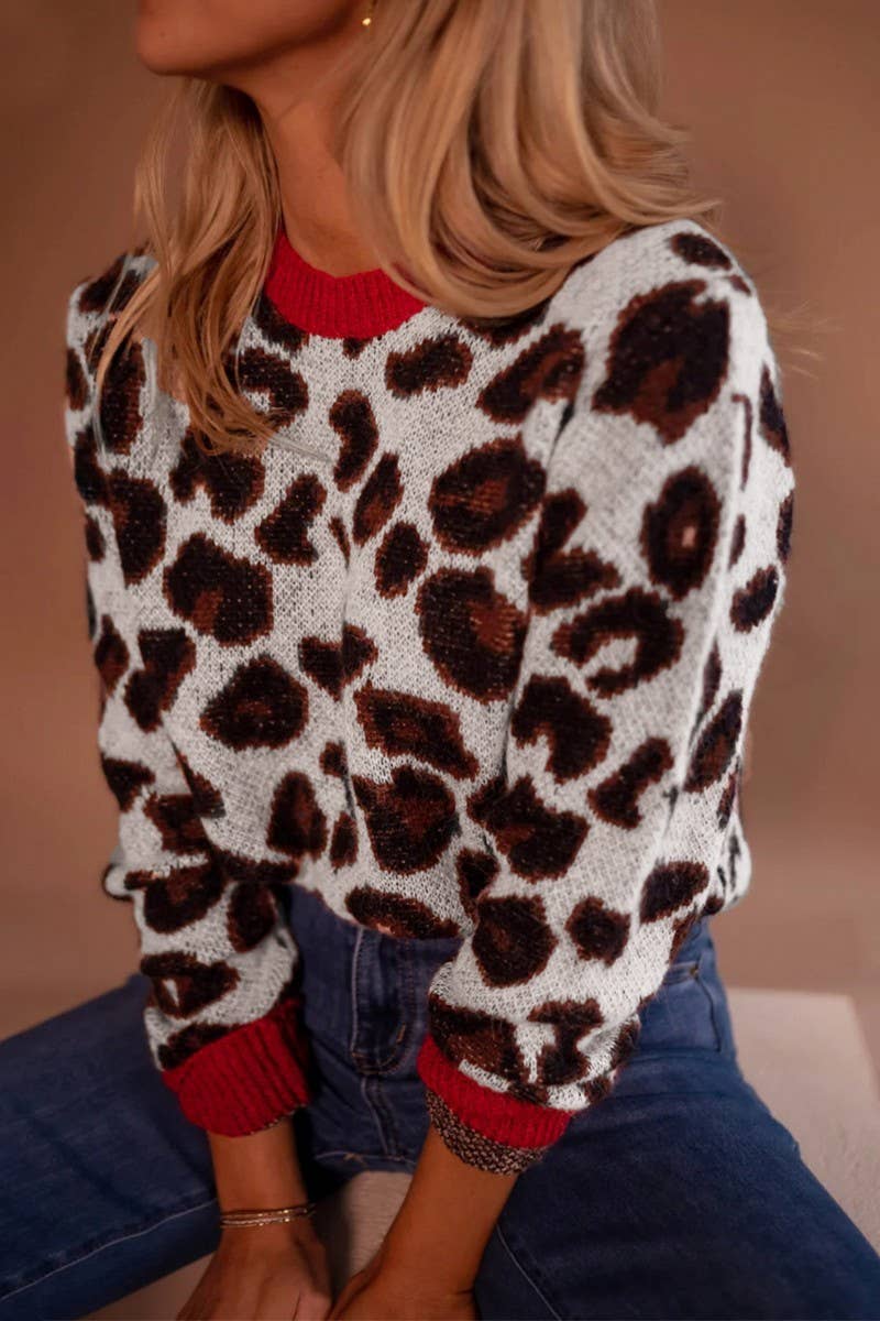 CWOSWL6962_COLORBLOCK LEOPARD JACQUARD LONG SLEEVE KNIT TOP