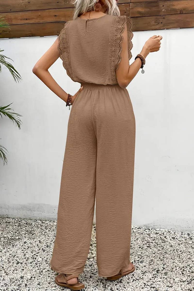 CWSTB2055_LACE TRIM CASUAL FASHION TWO-PIECE SET