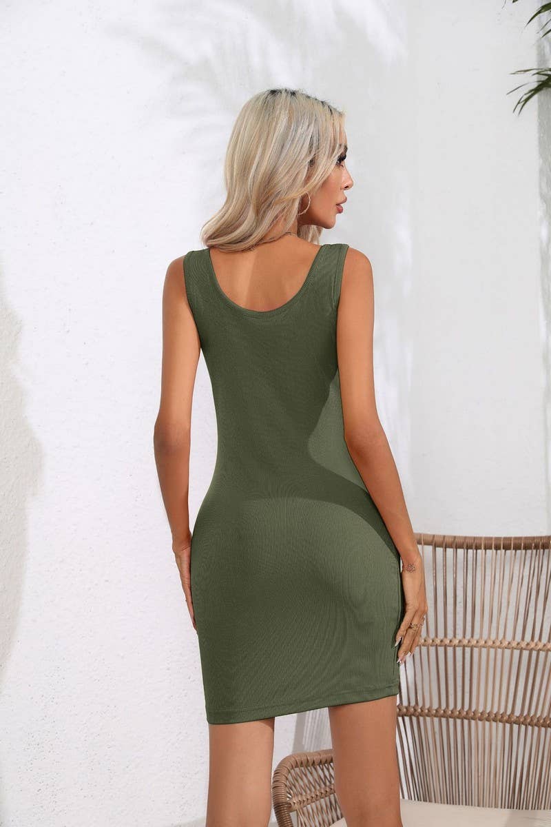 CWDSD2912_SUMMER VEST BODYCON SHORT SKIRT DRESS