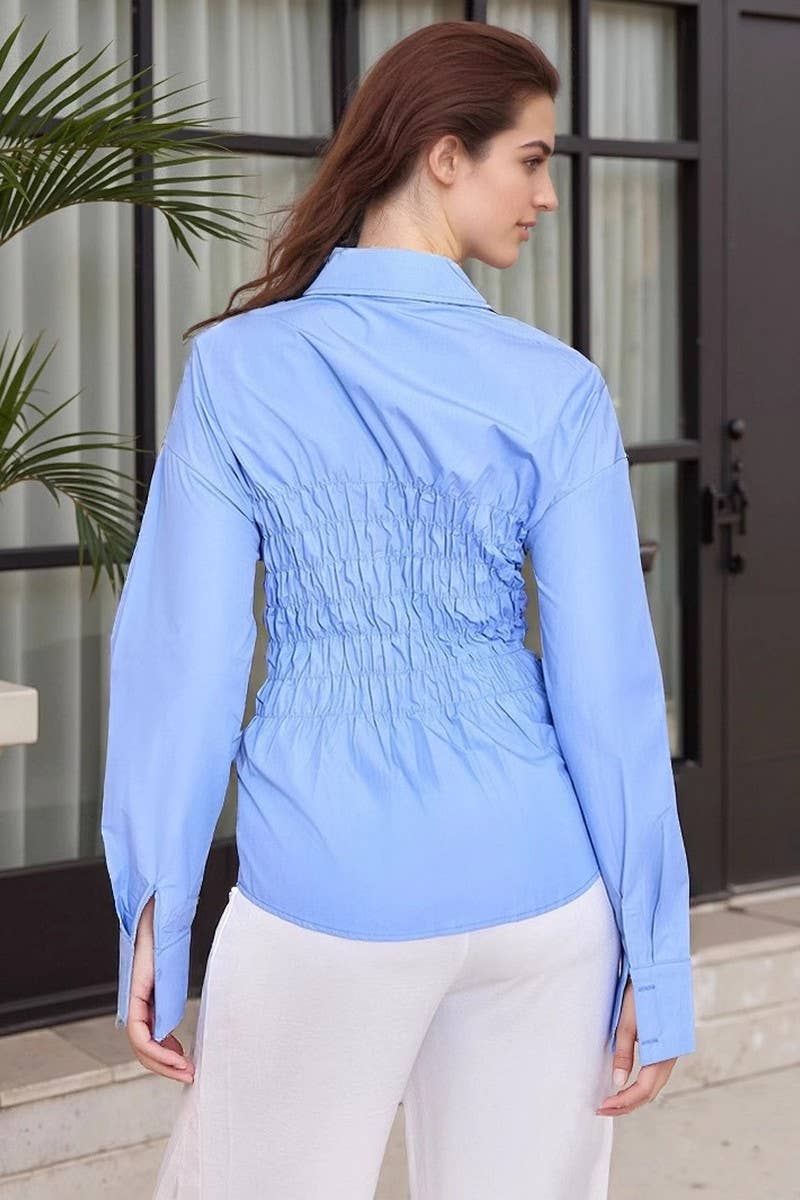 CWTBLL4080_LAPEL PLEATED WAIST LONG SLEEVE SHIRT