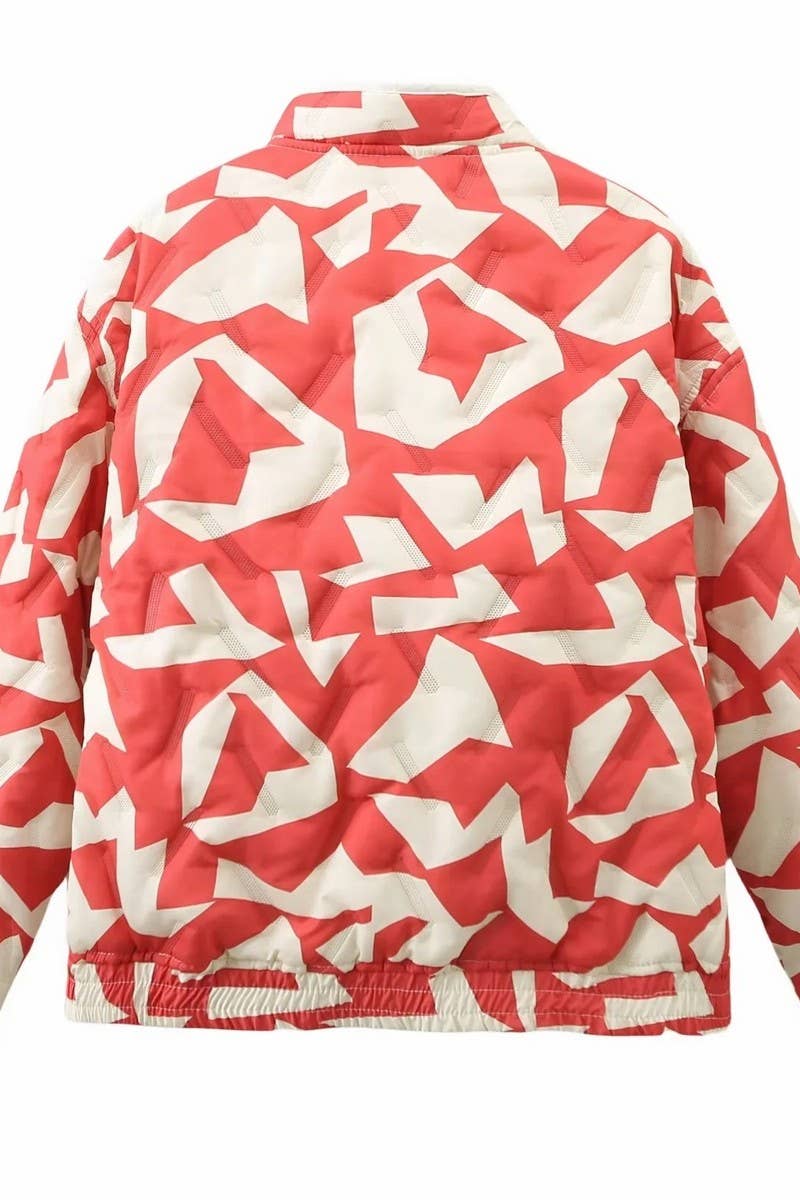 CWOCO1080_LOOSE PRINTED QUILTED ZIP-UP JACKET