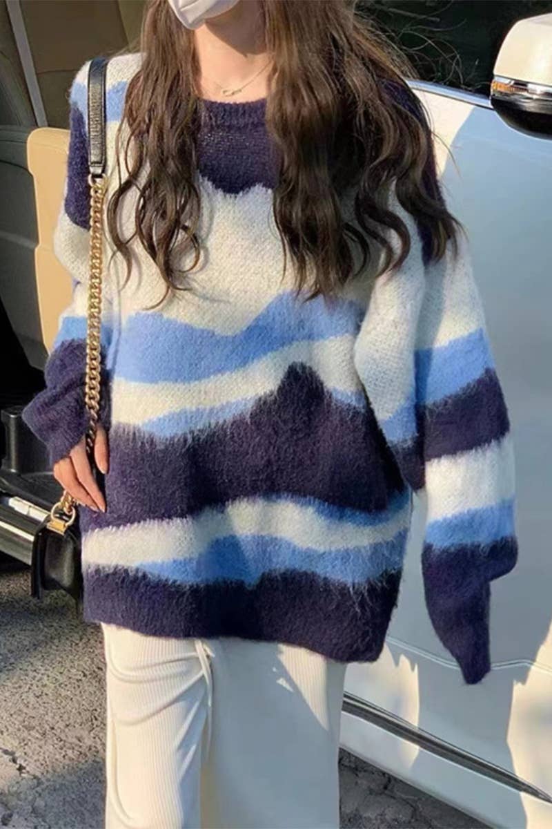 Color stripe languid is lazy loose sweaters