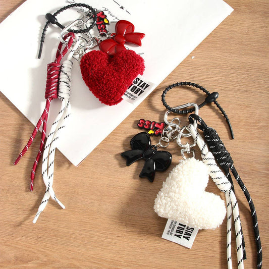 Chic Heart Bow Bag Charm with Braided Strap_CWMM7629