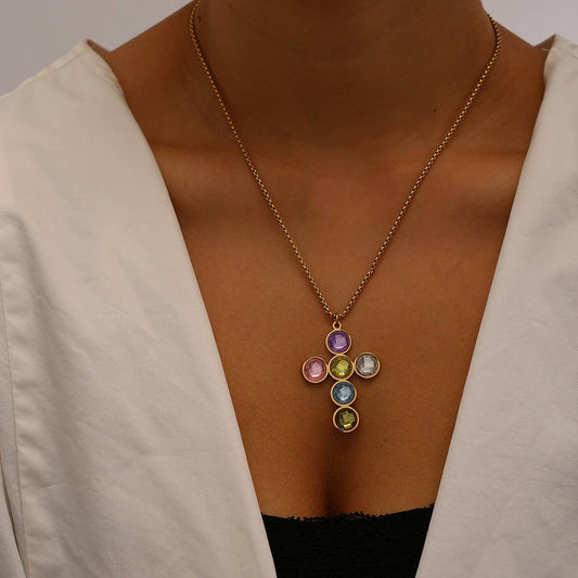 Stainless Steel Cross Necklace & Earrings Set_CWMM8890