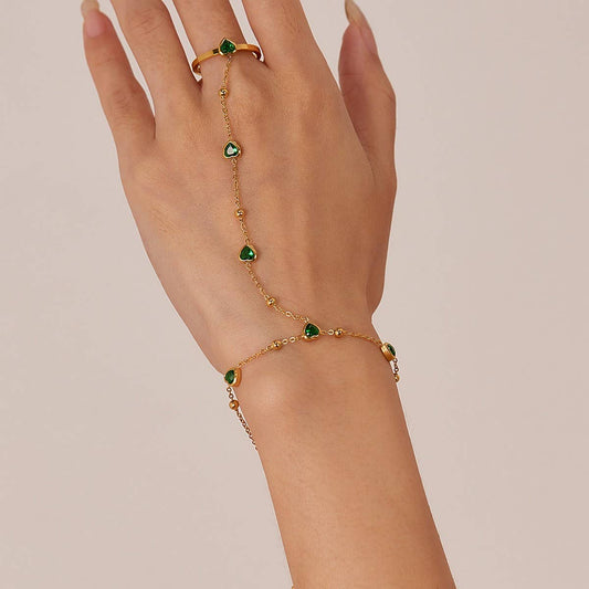 Emerald Heart Zircon Hand Chain for Women