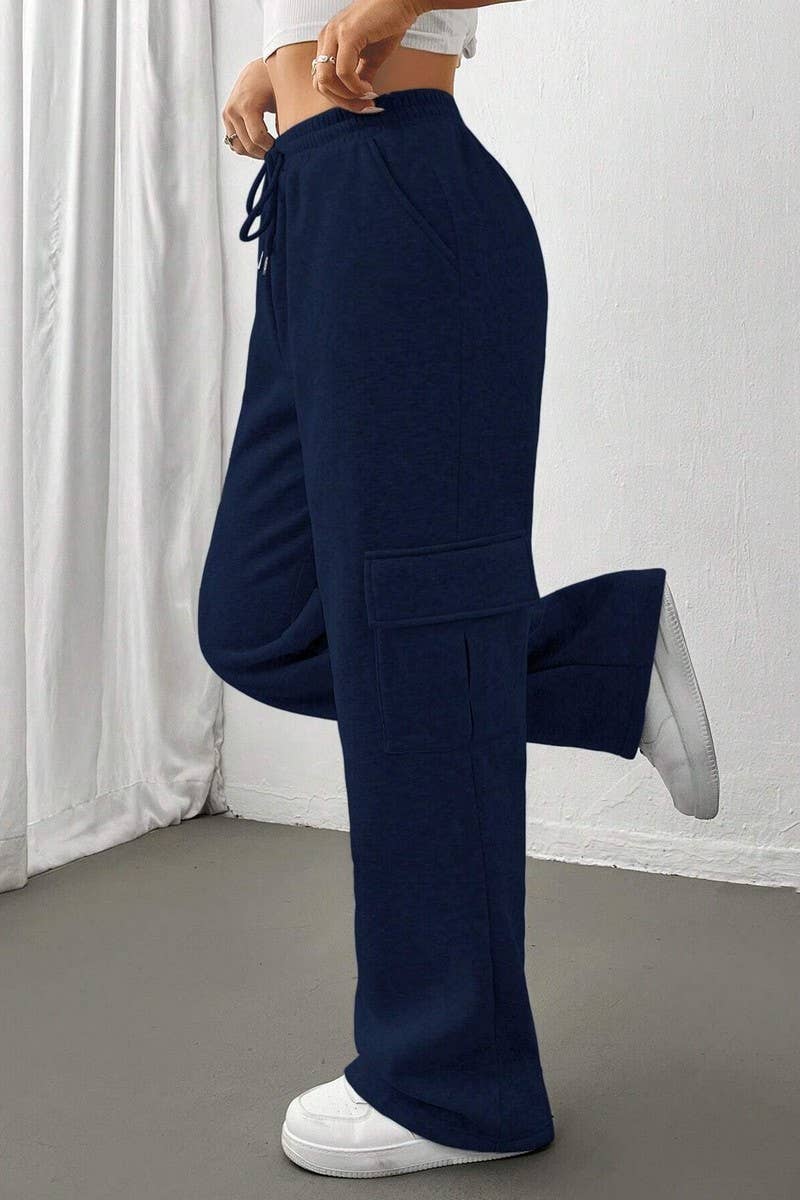 CWBLP0975_POCKET ELASTIC WAIST STRAIGHT WIDE LEG SWEATPANTS