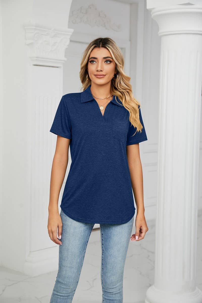 CWTTS0864_V-Neck Short Sleeve Blouse