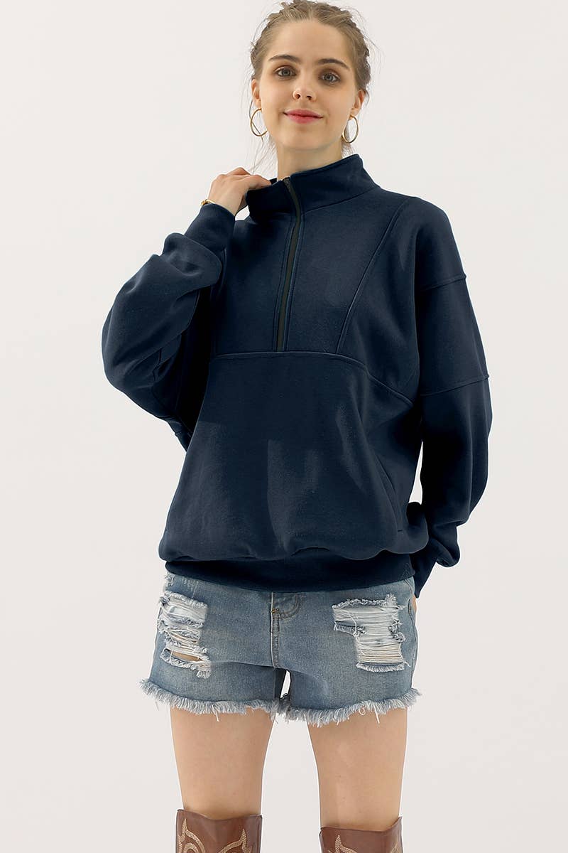 CWTTL900-P_PLUS HALF ZIP UP SWEATSHIRT WITH KANGAROO POCKET