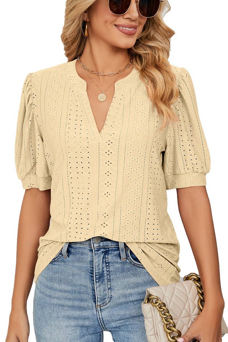 CWTTS1354_SUMMER CASUAL V-NECK SOLID COLOR LOOSE T-SHIRT