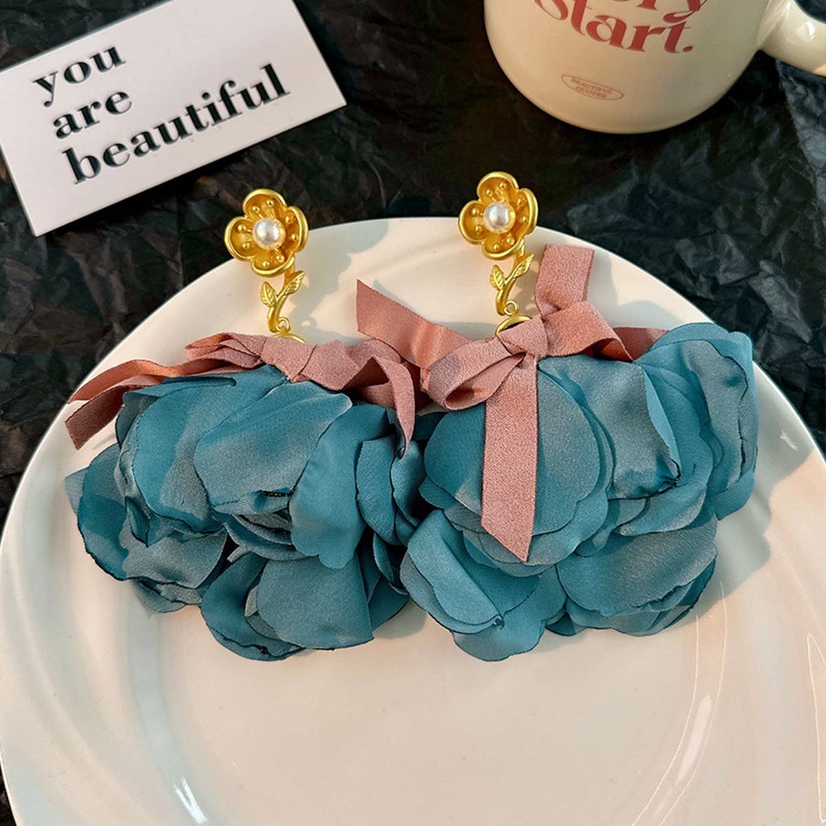 Handmade Fabric Flower Earrings Bold Spring Design