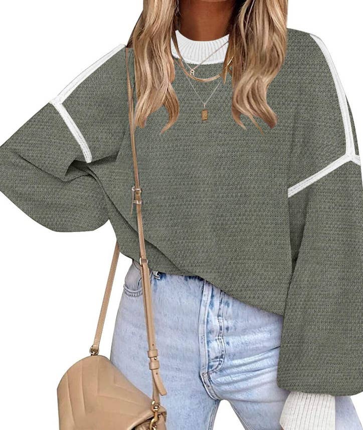 CASUAL ALL-IN-ONE COLOUR KNIT PULLOVER SWEATER