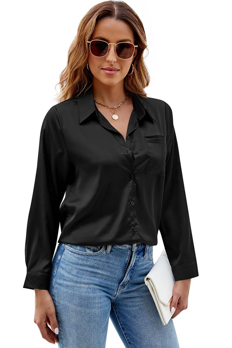 CWTSTL1532_SOLID SATIN BUTTON POCKET LONG SLEEVE SHIRT