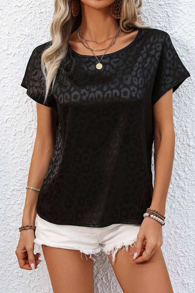 CWTBLS2022_CHIC SATIN JACQUARD LOOSE SHORT SLEEVE TEE