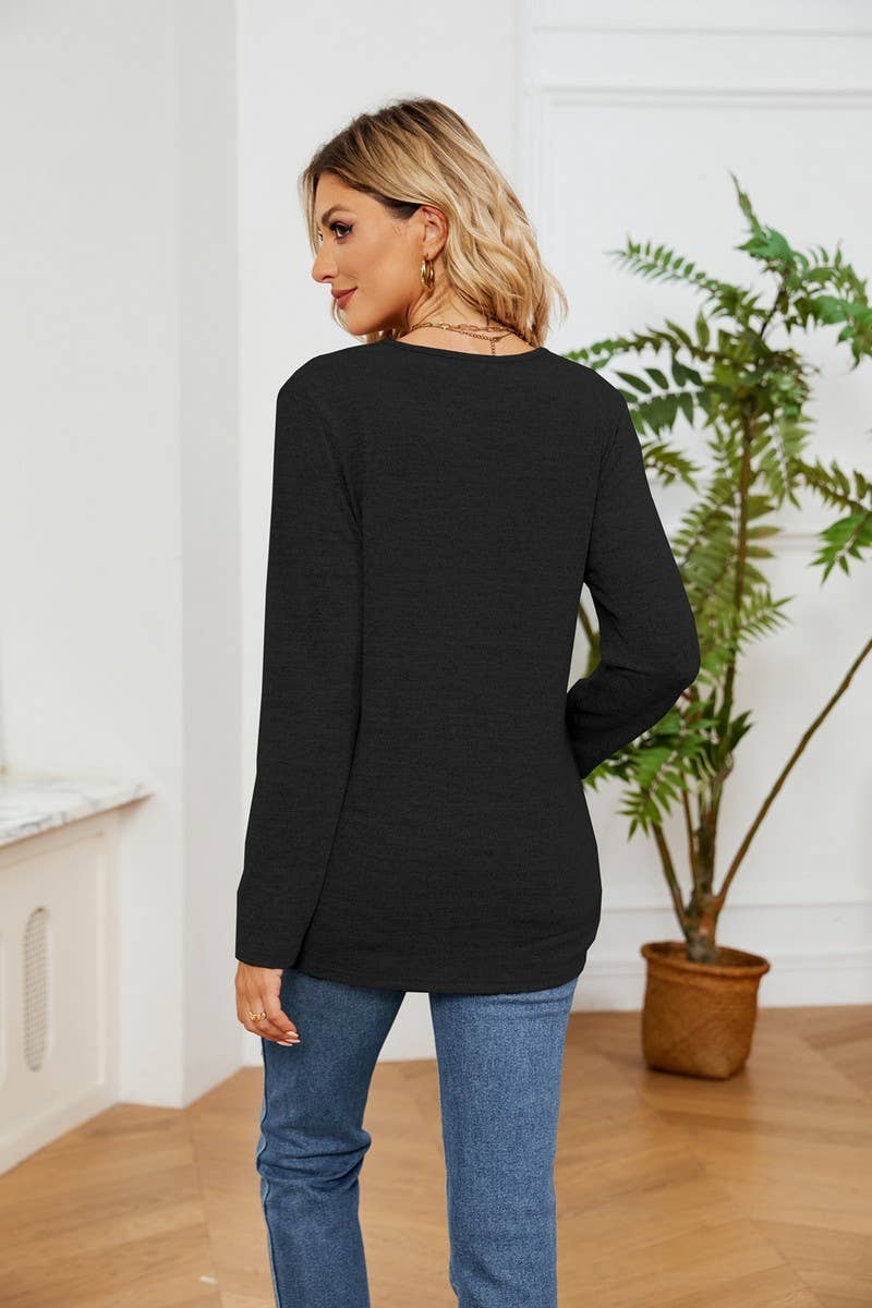 CWTBLL2385_V-NECK LACE LONG-SLEEVED LOOSE PULLOVER