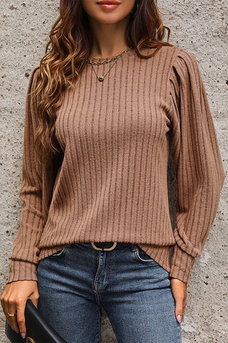 CWTBLL3557_AUTUMN CASUAL SOLID COLOR LONG SLEEVE TOP