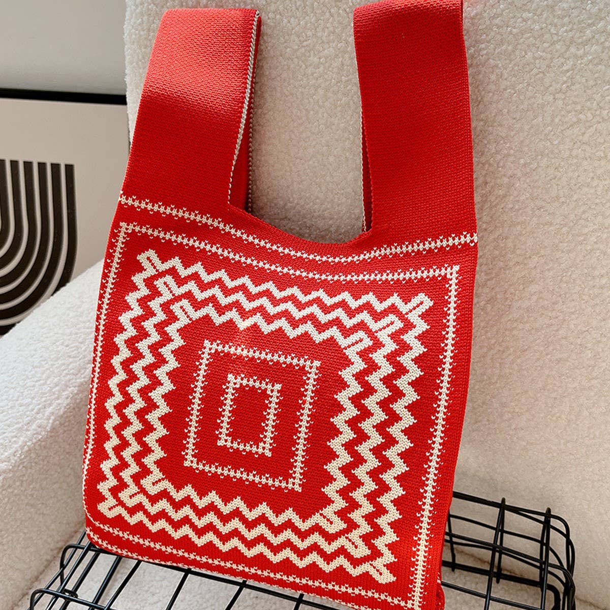 CUAB00621_TEXTURED KNIT TOTE BAG WOMEN¡¯S STRIPED HANDBAG