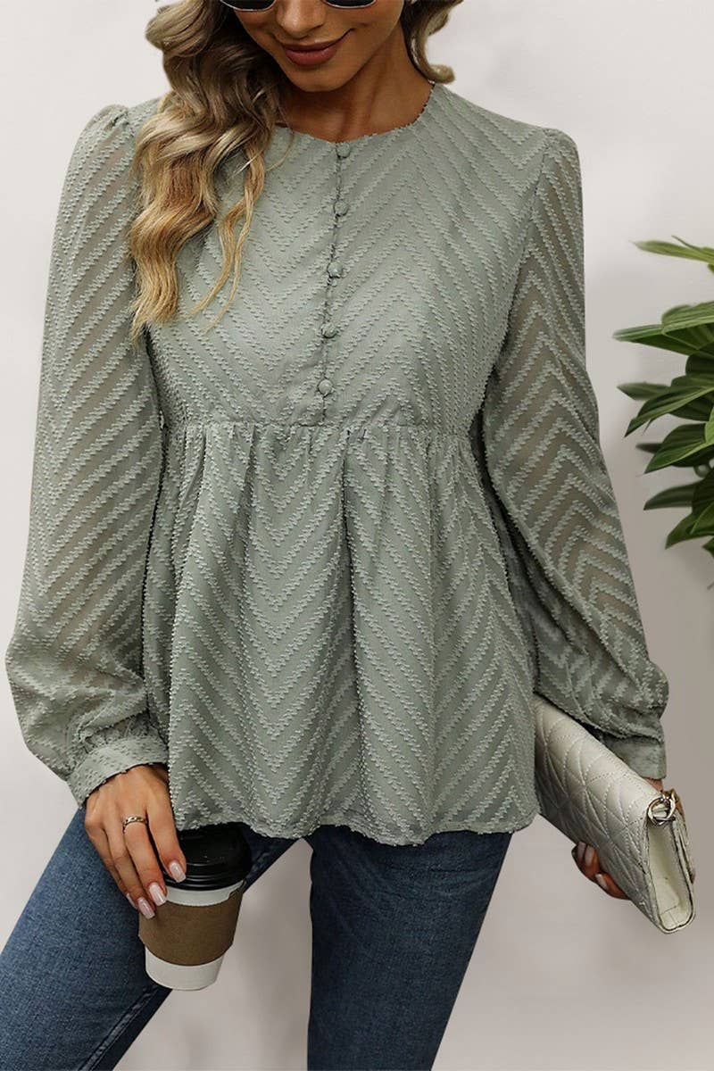CWTBLL3655_AUTUMN SOLID COLOR LONG SLEEVE JACQUARD SHIRT