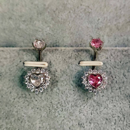 Sexy Hypoallergenic Heart Flower Zircon Belly Ring