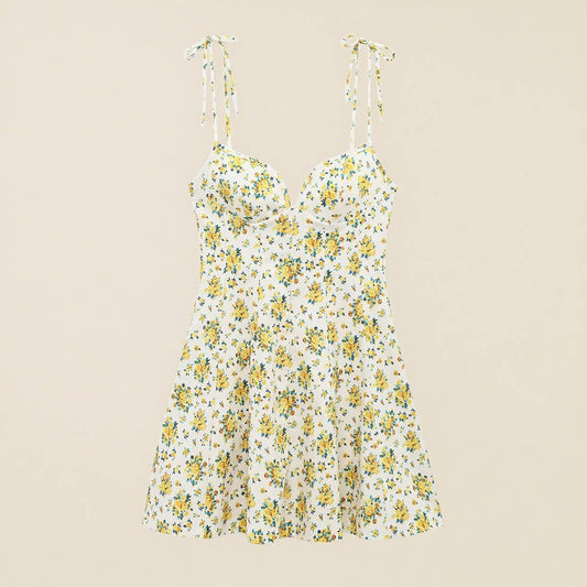 Fashionable floral printed poplin halter dress