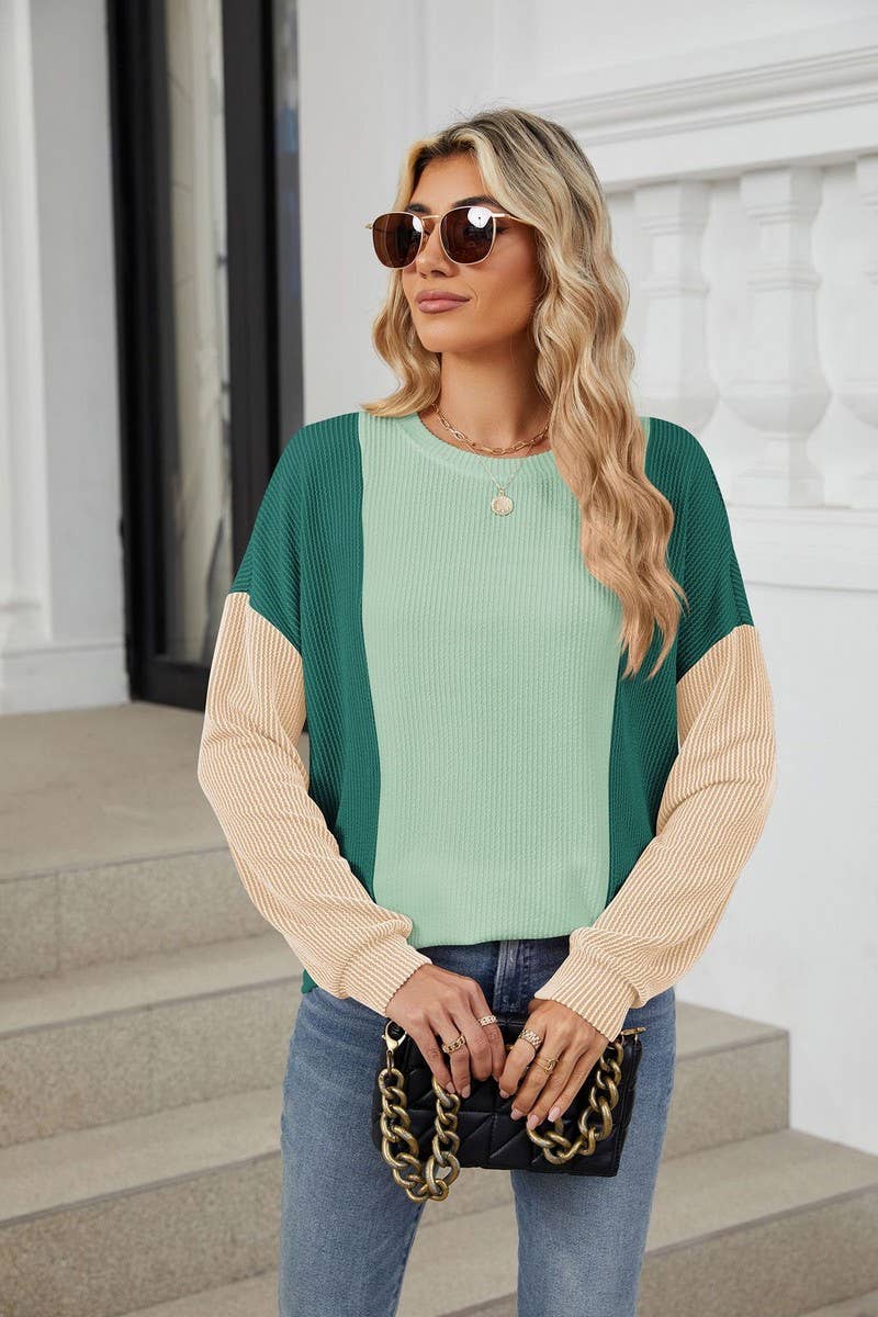 CWTBLL3666_FASHIONABLE LOOSE THREAD SPLICING T-SHIRT